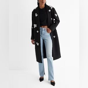 New! SOLDOUT EXPRESS Faux Wool One Button Rhinestone Embellished Coat